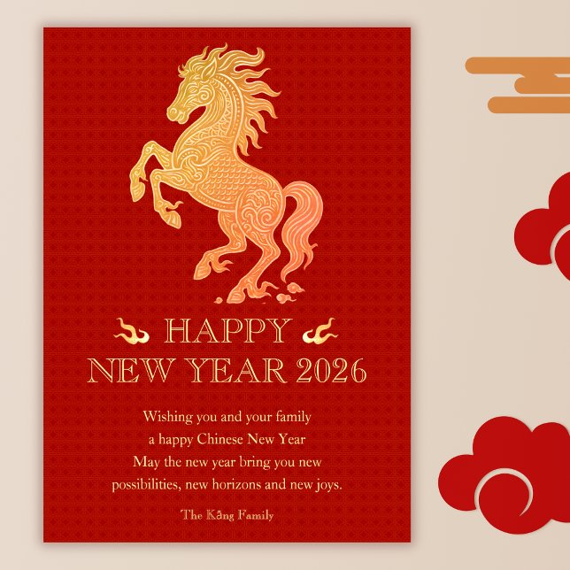 Year of the Zodiac Horse 2026 Chinese New Year Holiday Card (Year of the Zodiac Horse 2026 Chinese New Year Holiday Card)