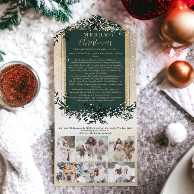 Year review gold green Merry Christmas 6 photos All In One Invitation (Year review gold green Merry Christmas 6 photos All In One Invitation)