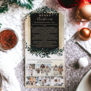 Year review gold green Merry Christmas 6 photos All In One Invitation