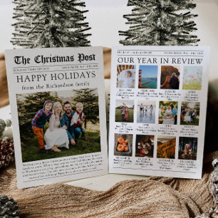 Year Review Newspaper Christmas Post Holiday Card