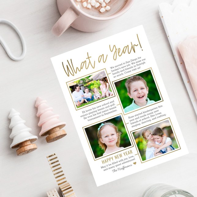 Year Summary Editable Colour New Year Photo Card (Creator Uploaded)