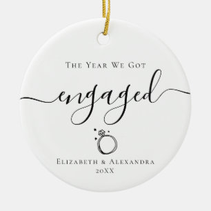 Year we got engaged couple names year photo ceramic tree decoration