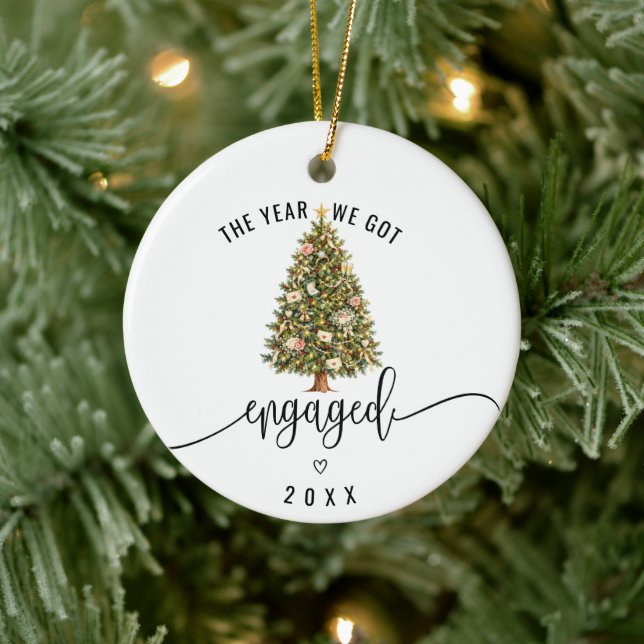 Year We Got Engaged Photo Keepsake Double Sided Ceramic Tree Decoration (Tree)