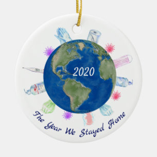 Year we Stayed Home Quarantine World 2020 Covid Ceramic Tree Decoration