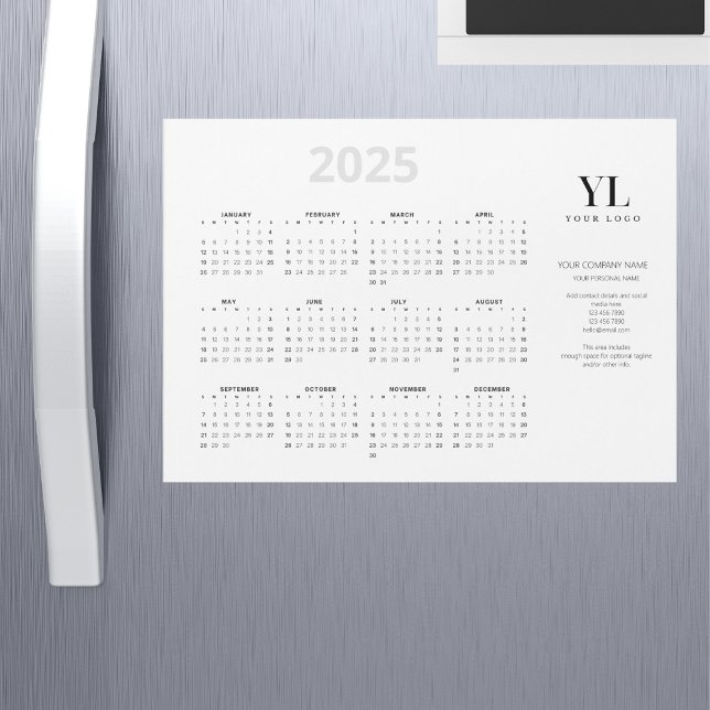 Yearly 2025 Calendar Business Logo Magnetic Card (Creator Uploaded)