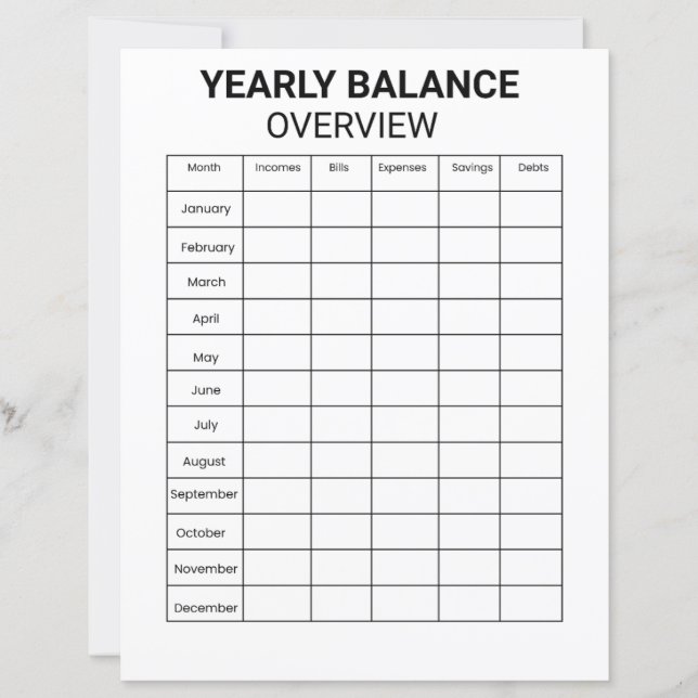 Yearly Balance Overview Notepad (Front)