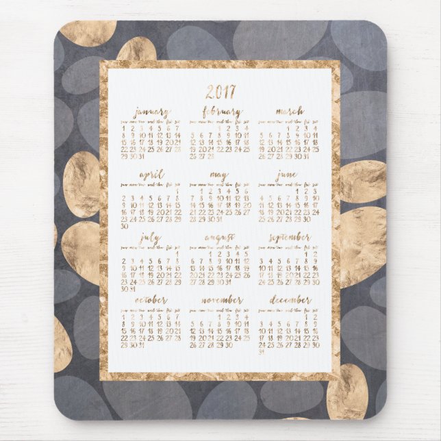 Yearly Calendar 2017 Mouse Gold Foil Dark Grey Mouse Pad (Front)