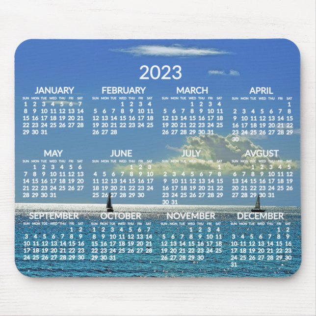 Yearly Calendar 2023 Mouse Pad Beach Photo (Front)