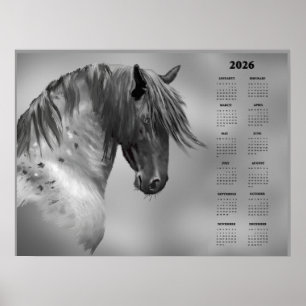 Yearly Calendar Dapple Grey Horse (Semi-Gloss) Poster