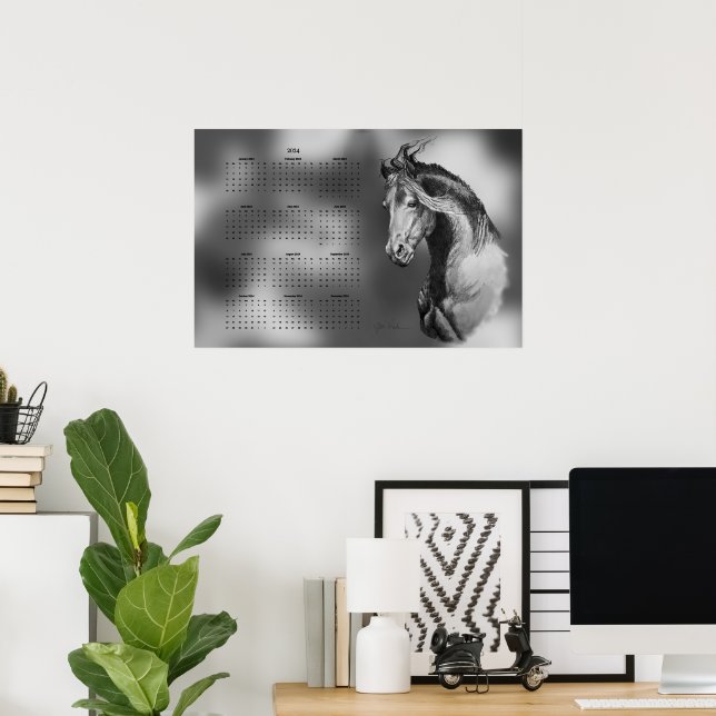 Yearly Calentar Beautiful Stallion Horse Poster (Home Office)