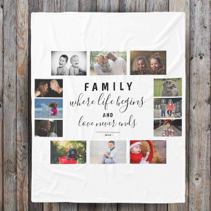 Yearly Family Keepsake Saying 12 Photo Collage Fleece Blanket