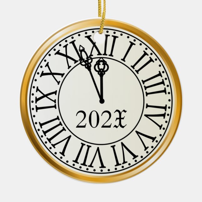 Yearly New Years Eve Clock Ceramic Ornament (Front)
