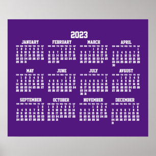 Yearly Purple Calendar 2023 Poster