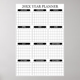 Yearly Undated Minimal Large Wall Planner Calendar Poster