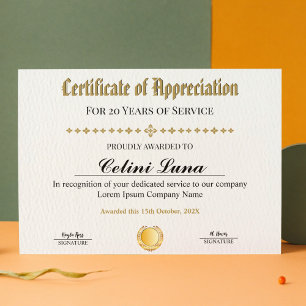 Years of Service Certificate - Professional Gold