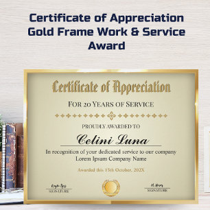 Years of Service Certificate - Professional Gold