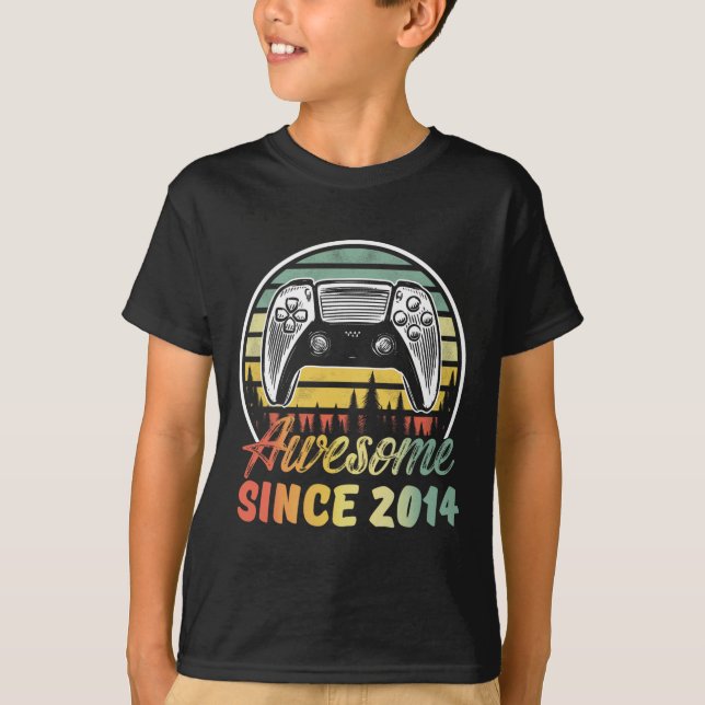 Years Old Boy Awesome Since 2014 Video Game 9th Bi T-Shirt (Front)