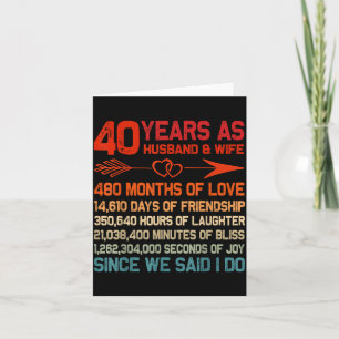 Years Shirt 40 Husband Wife 40th Anniversary Card