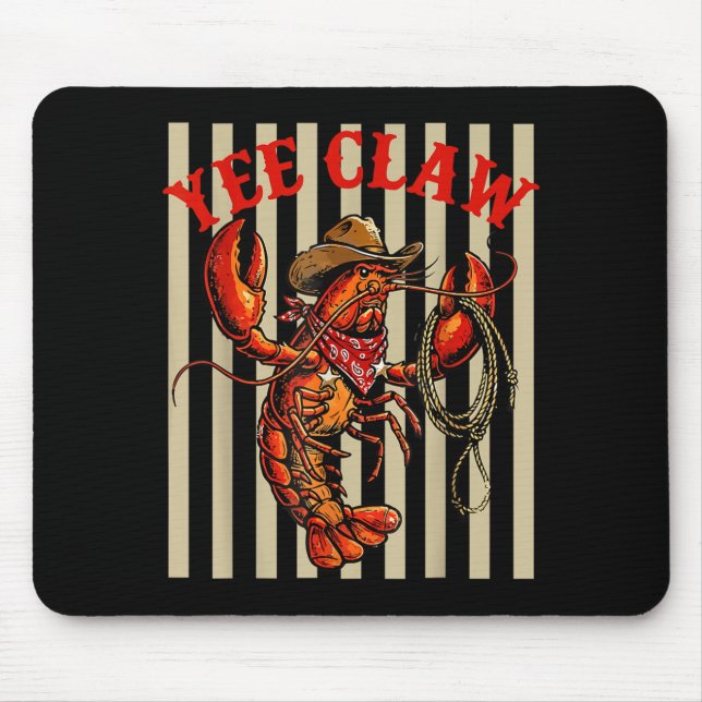 Yee Claw Funny Crawfish Lobster Cowboy Retro Mouse Pad (Front)