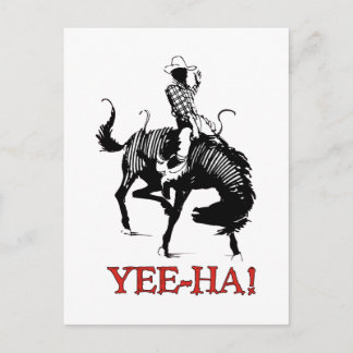 Yee-Ha! Rodeo cowboy on bucking horse stallion Postcard