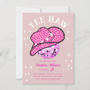 Yee Haw Blush Pink Disco Cowgirl Rodeo Birthday Invitation