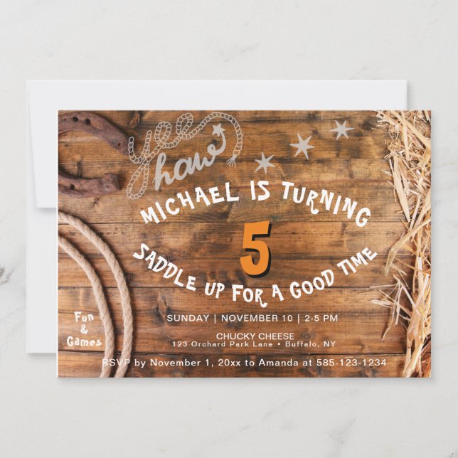 Yee Haw Cowboy BIrthday Invitation (Front)