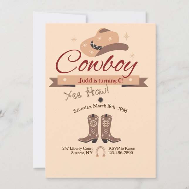 Yee Haw Cowboy Birthday Party Invitation (Front)