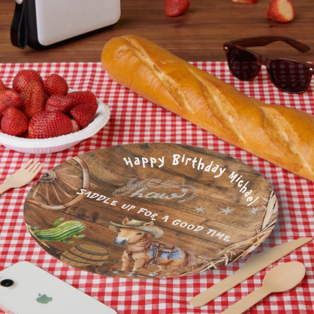 Yee Haw Cowboy Rodeo Saddle Up Paper Plate (Picnic)