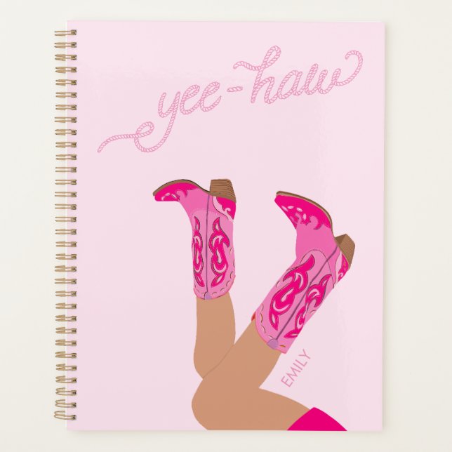 Yee-Haw Cowgirl Boots Custom Name  Planner (Front)
