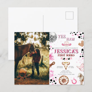 Yee Haw Disco Cowgirl Photo Rodeo Birthday Postcard