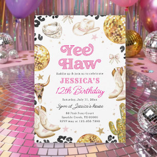 Yee Haw Disco Cowgirl Rodeo Pink Birthday Party  Invitation