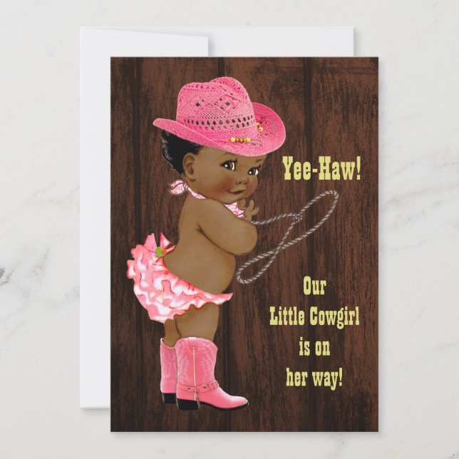 Yee-Haw! Ethnic Cowgirl Rustic Baby Shower Invitation (Front)