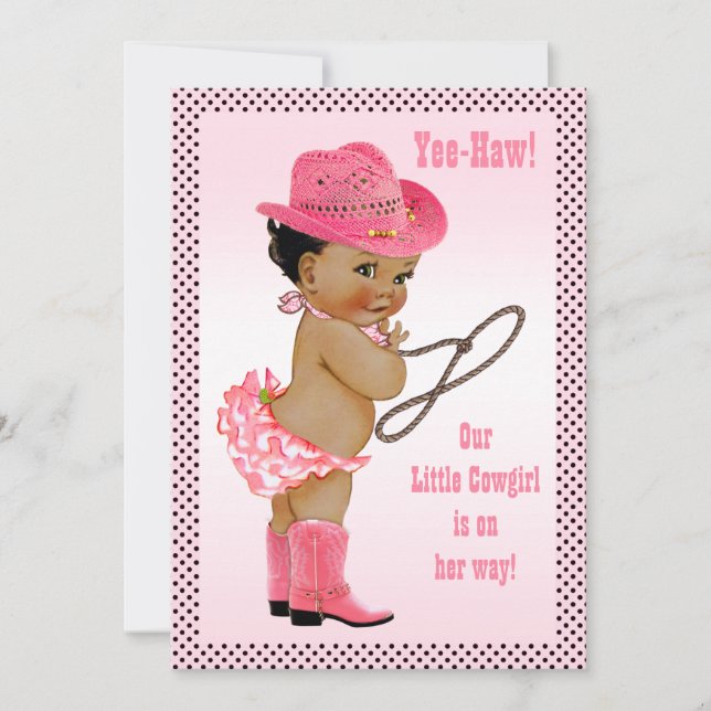 Yee-Haw! Ethnic Little Cowgirl Baby Shower Invitation (Front)