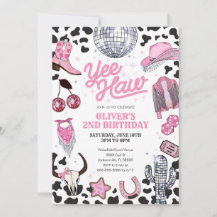 Yee Haw Girl Rodeo Retro Disco Cowgirl Birthday Invitation