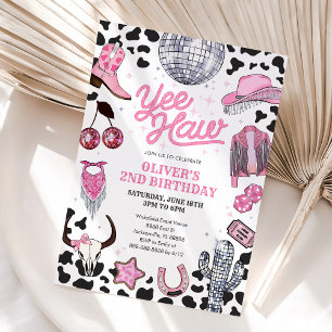 Yee Haw Girl Rodeo Retro Disco Cowgirl Birthday Invitation