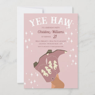 Yee Haw Modern Blush Pink Western Cowboy Birthday Invitation