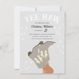 Yee Haw Modern Grey Western Cowboy Birthday Invitation