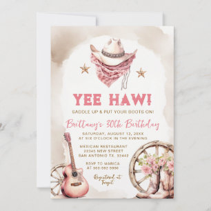 Yee Haw Pink Cowgirl 30th Birthday Invitation