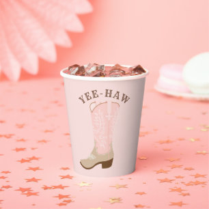 YEE-HAW Pink Cowgirl Boot Paper Cups