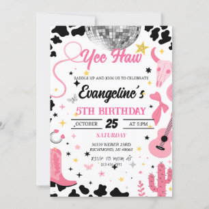 Yee Haw Pink Space Cowgirl Disco Rodeo Birthday  Invitation