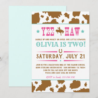 Yee Haw Rodeo Cowgirl Birthday Invitation