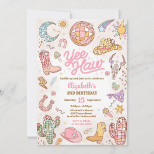 Yee Haw Space Cowgirl Disco Rodeo Birthday Invitation