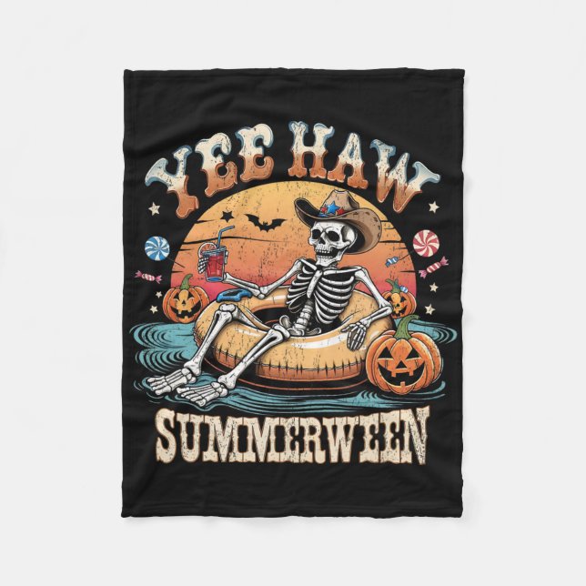 Yee Haw Summerween Cowboy Skeleton Western Hallowe Fleece Blanket (Front)