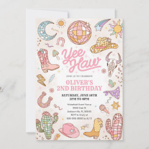 Yee Haw Western Rodeo Cowgirl 2nd Birthday Invitation