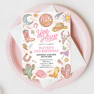 Yee Haw Western Rodeo Cowgirl 2nd Birthday Invitation