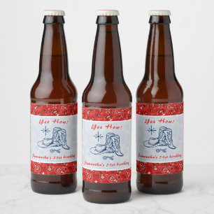 Yee How Western Paisley Denim Blue Jeans Birthday Beer Bottle Label