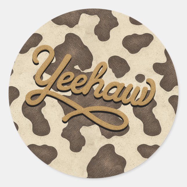 Yeehaw Brown Cow Country Western Rodeo Party Classic Round Sticker (Front)