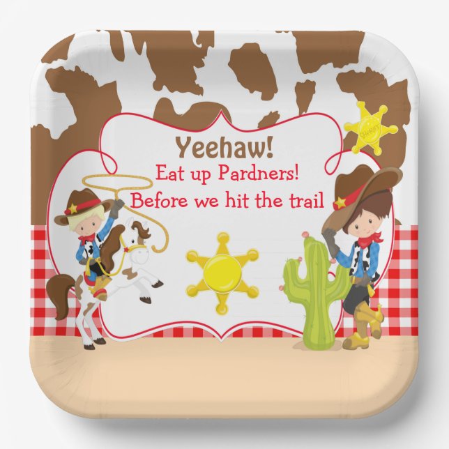 Yeehaw Cowboy Western Birthday Party Paper Plate (Front)
