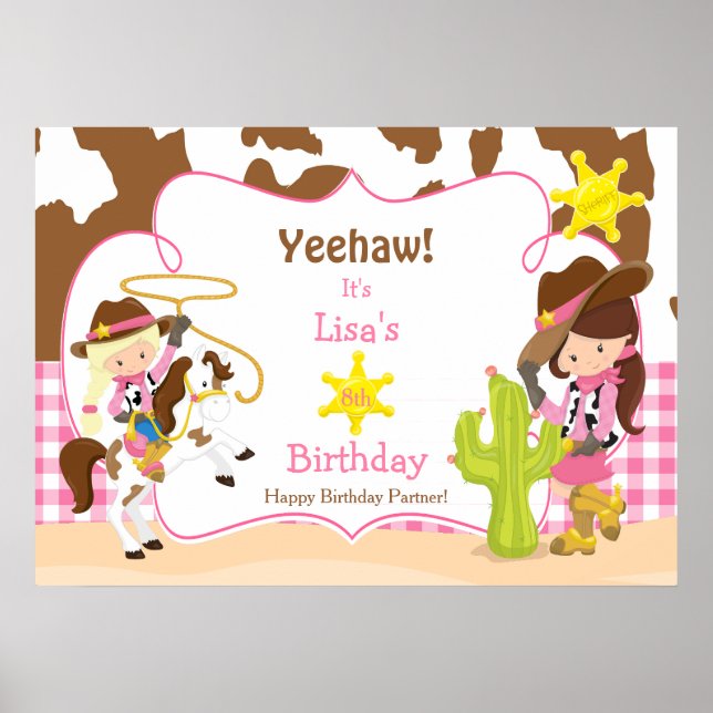 Yeehaw Cowgirl Western Birthday Poster girl (Front)