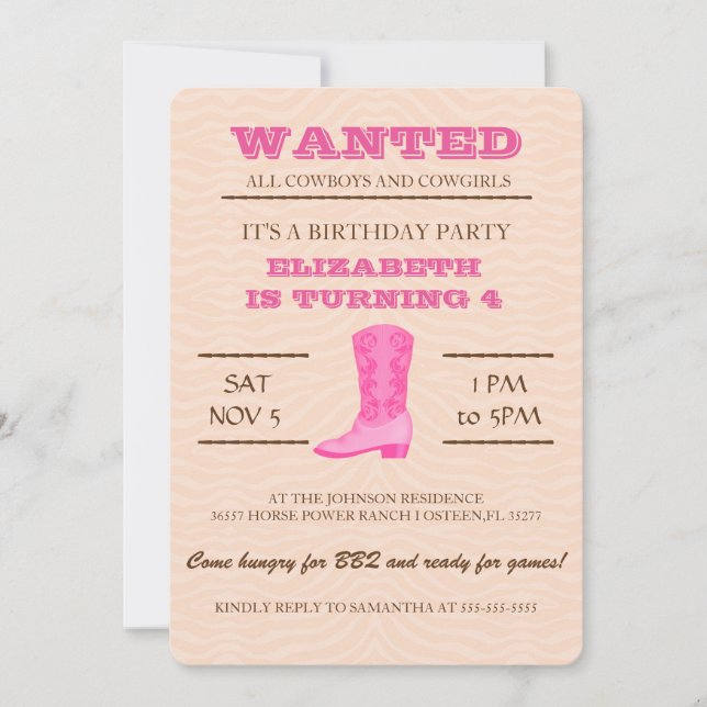 YEEHAW! Pink Cowgirl Birthday Party Invitation (Front)